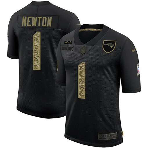 Men's New England Patriots #1 Cam Newton 2020 Black Camo Salute To Service Limited Stitched Jersey